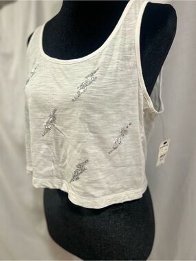 Express White Sequin Accent Cropped Tank